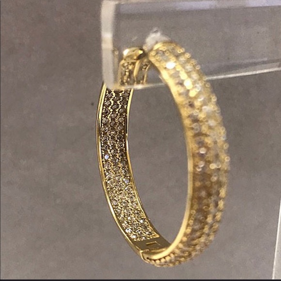 14K Gold Vermeil Infinity Pavé Hoop Earrings-Boutique - Picture 3 of 5